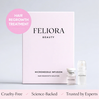 Feliora Beauty hair regrowth treatment packaging on a light gray background